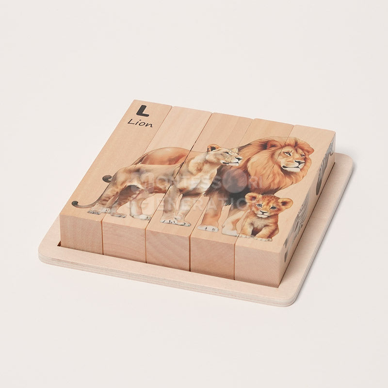 Puzzle rotatif en bois à 4 faces, animaux et lettres