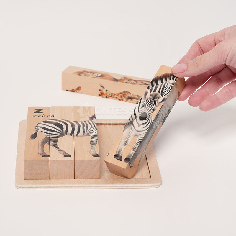 Puzzle rotatif en bois à 4 faces, animaux et lettres