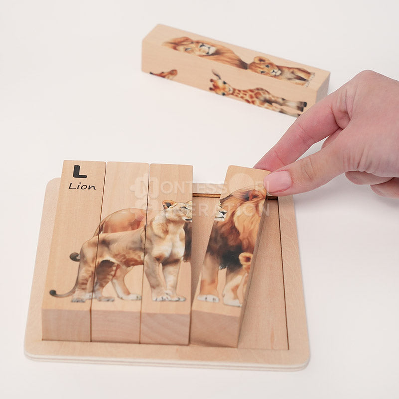 Puzzle rotatif en bois à 4 faces, animaux et lettres