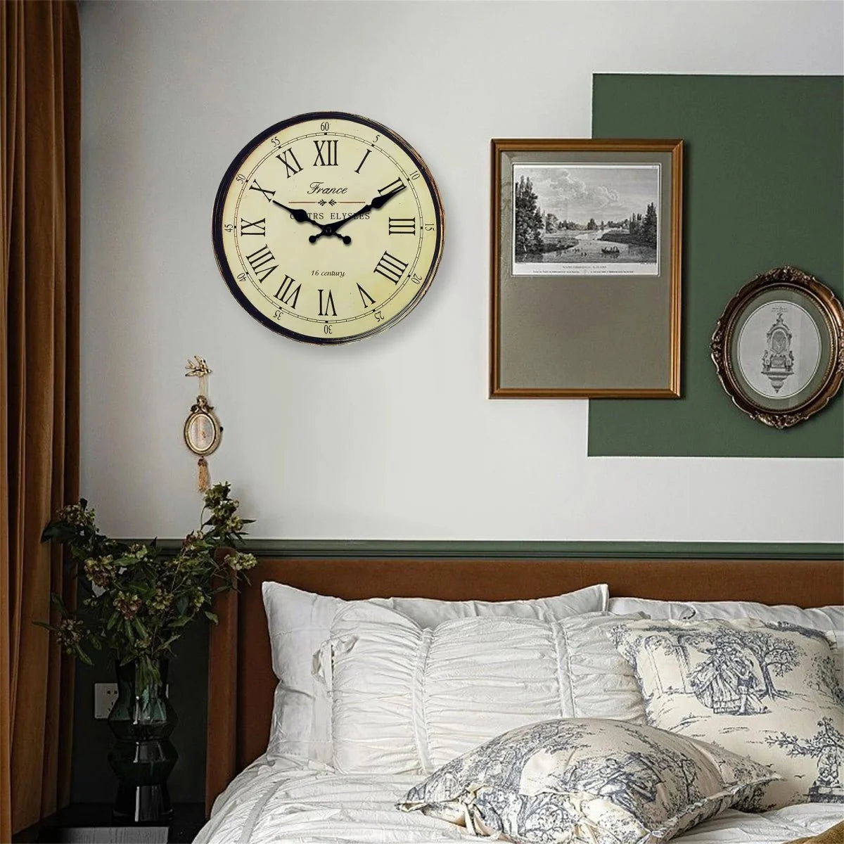 Horloge murale classique, motif français, silencieuse