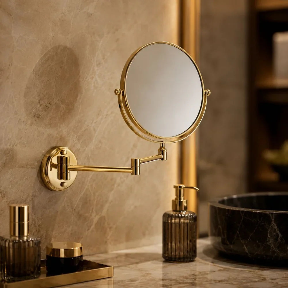 Wall Mounted Double Sided Makeup Mirror, Extending Arm