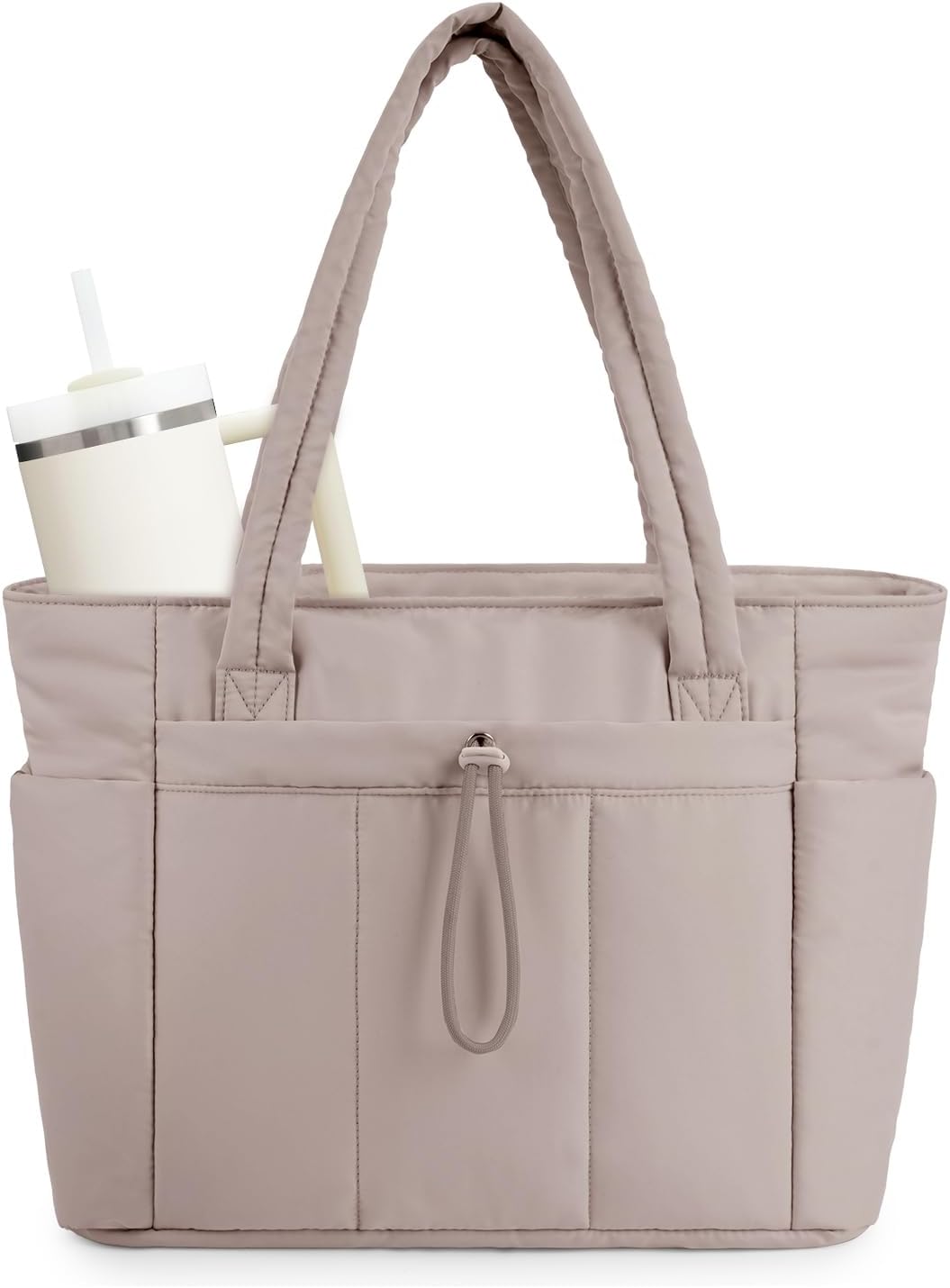 Sac cabas matelassé avec porte-gobelet et poche PC - Beige