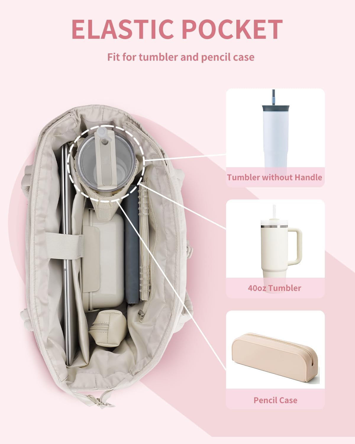 Sac cabas matelassé avec porte-gobelet et poche PC