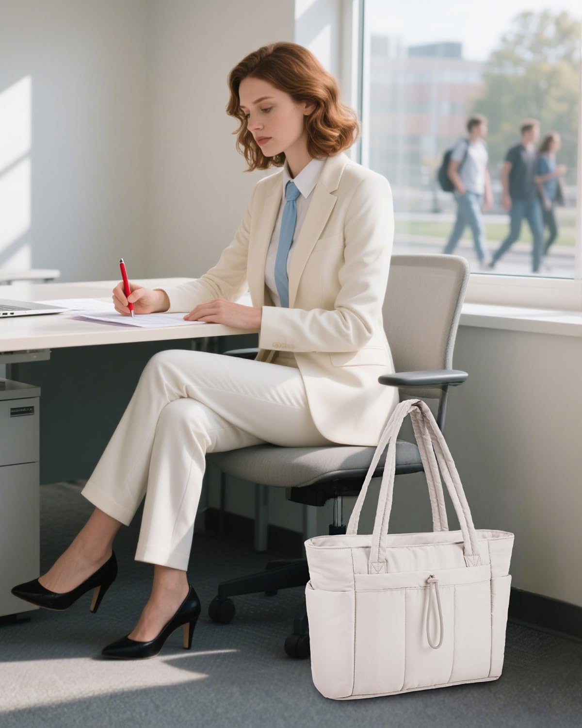 Sac cabas matelassé avec porte-gobelet et poche PC