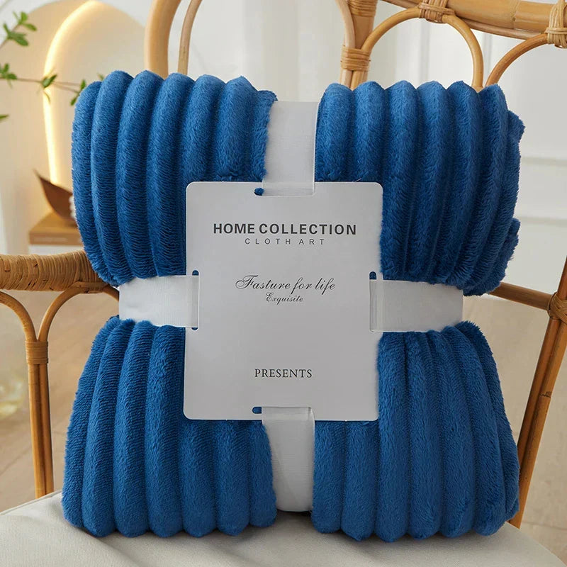 Plaid polaire flanelle à larges rayures - Dark Blue