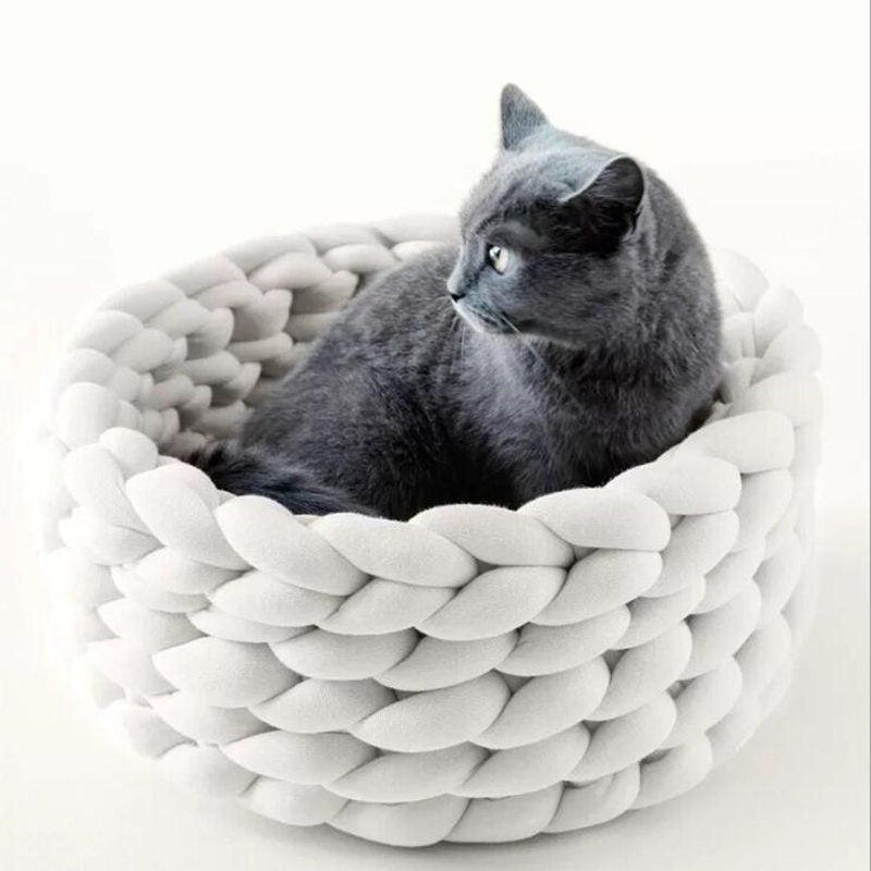 WoollyNest - Panier en Laine Tricotée pour Chat et Chien
