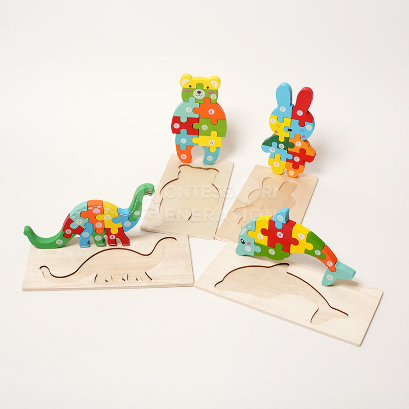 Children's Wooden Puzzles, Set of 4, Ages 3+