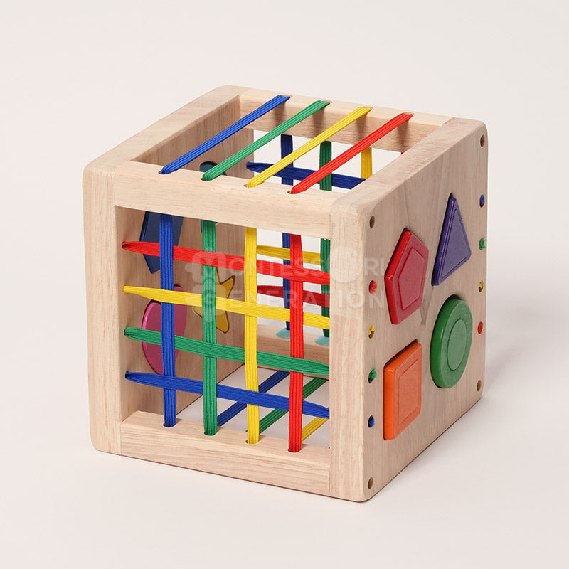 Wooden Shape Sorting Cube with Bands, Ages 1+