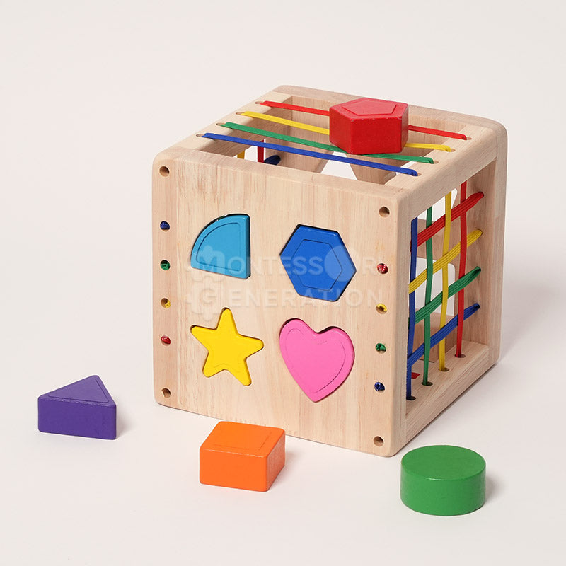 Wooden Shape Sorting Cube with Bands, Ages 1+