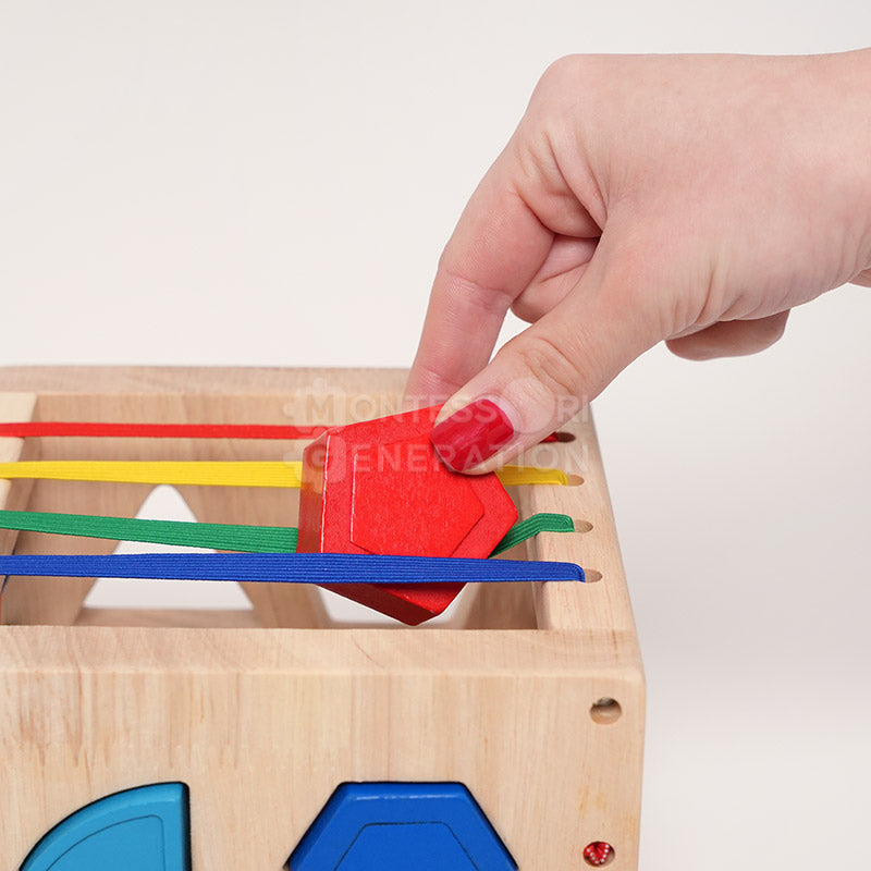 Wooden Shape Sorting Cube with Bands, Ages 1+
