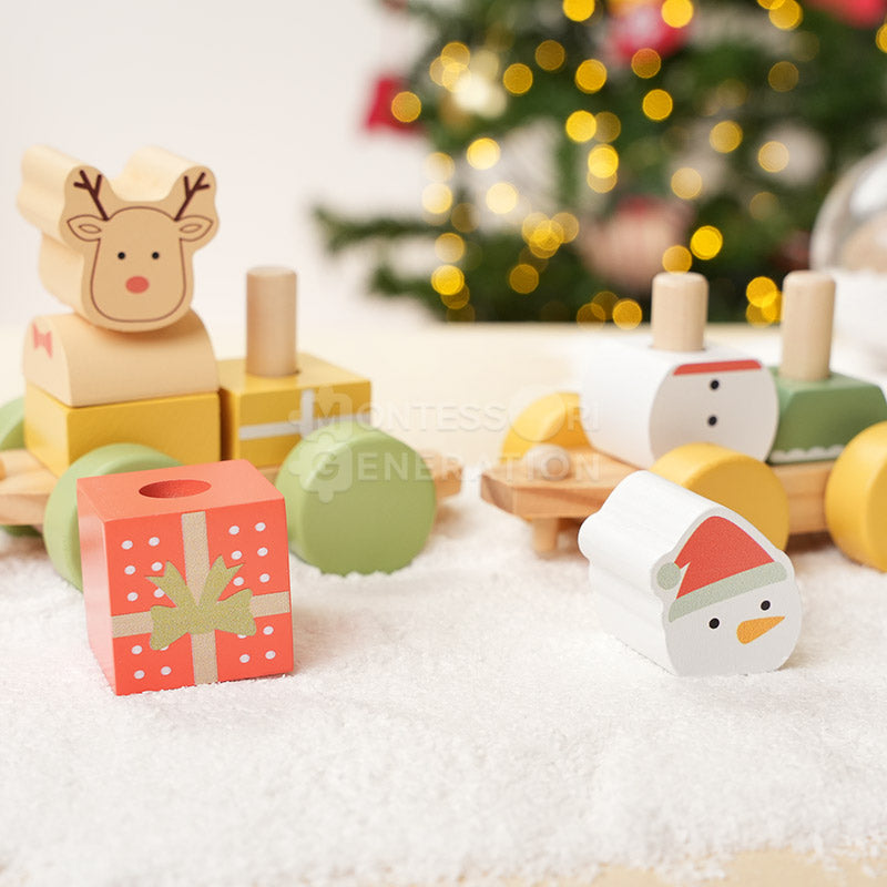 Wooden Christmas Stacking Pull Train, Ages 1+