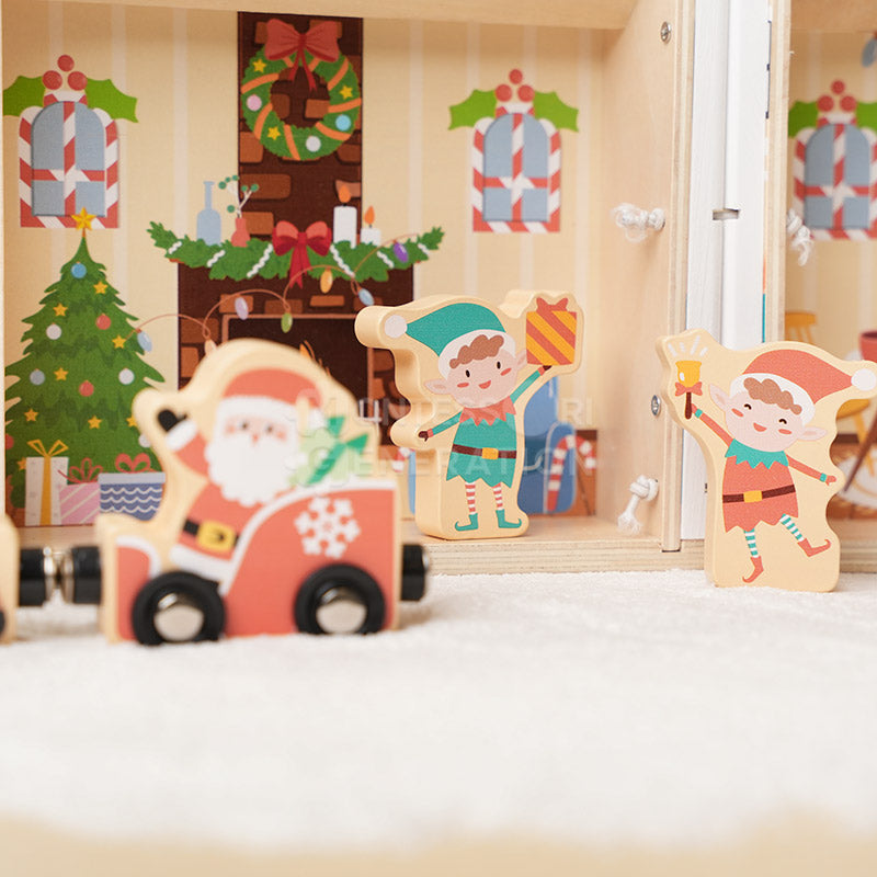 Maison de Noël pliable en bois et 7 figurines