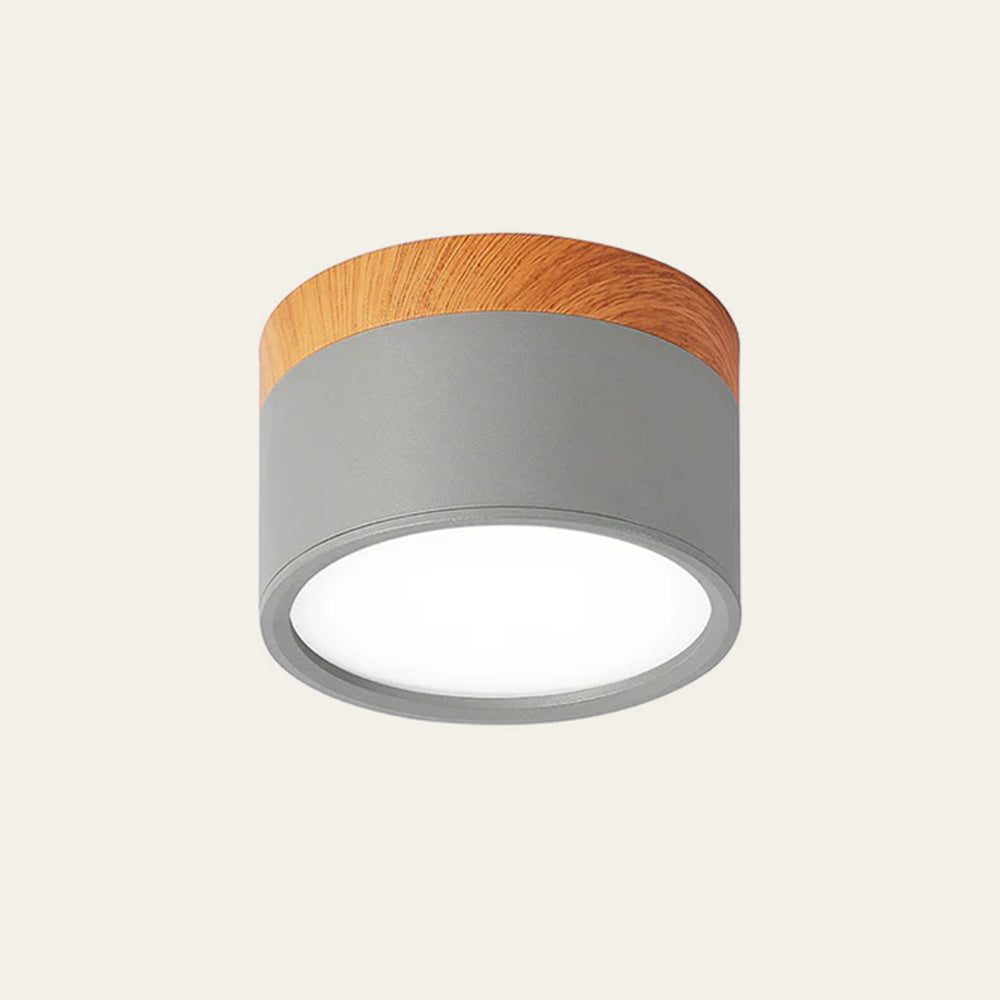 Plafonnier Cylindrique en Aluminium et Bois - Gris