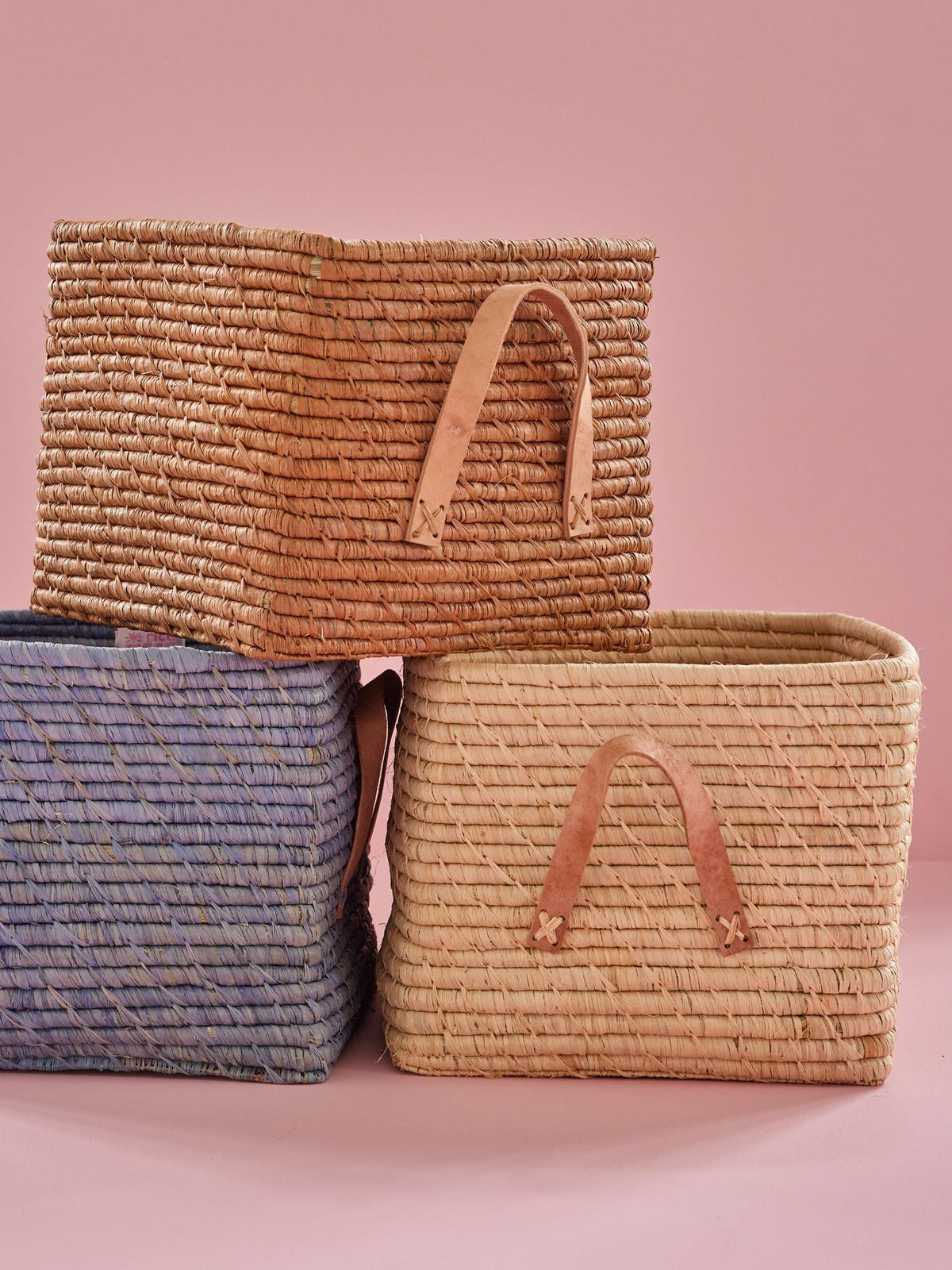 RaffiaStorage - Panier de Rangement en Raphia Bleu