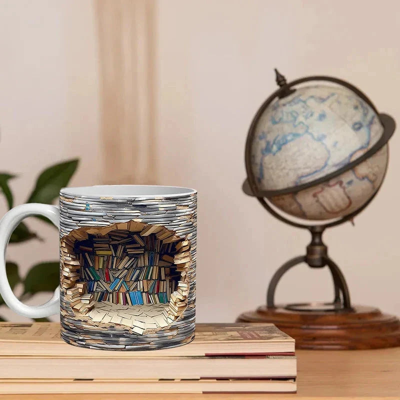 Mug bibliotheque 3D pour amateurs de livres