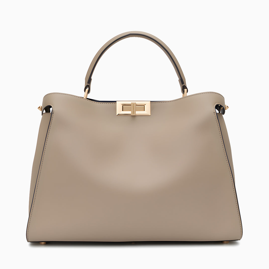 Sac cabas structuré en cuir lisse à fermoir