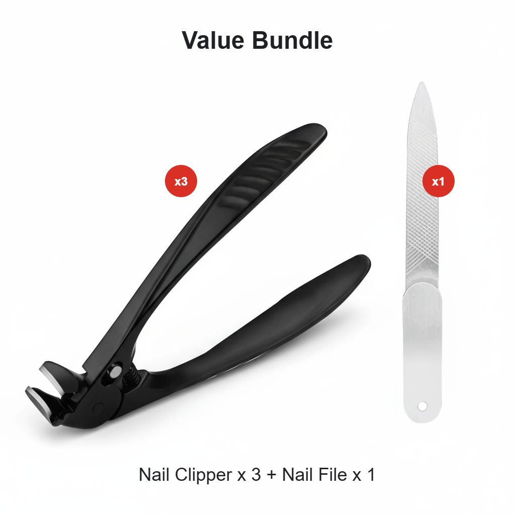 Curved Blade Nail Clipper with Long Lever, Black