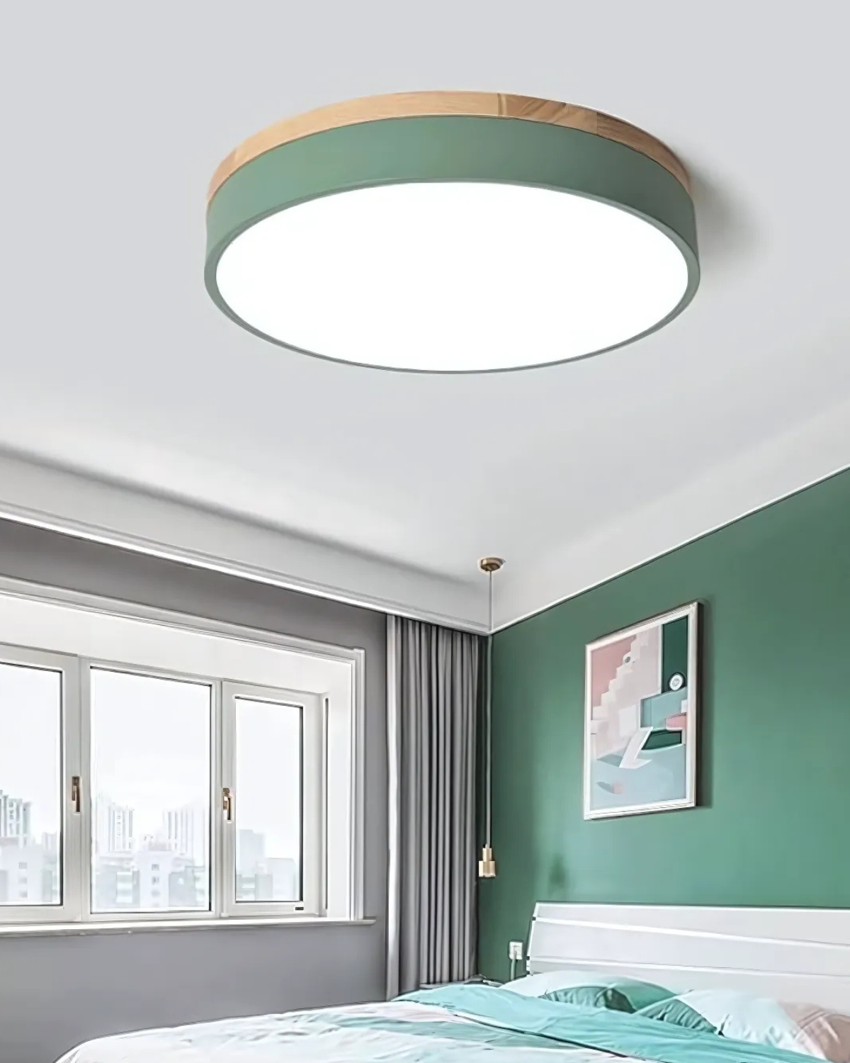 Plafonnier LED rond en chêne et acrylique
