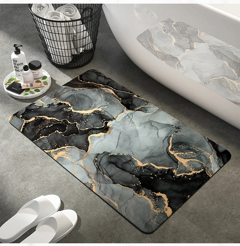 Marble-Effect Velvet Bath Mat, 50 x 80 cm