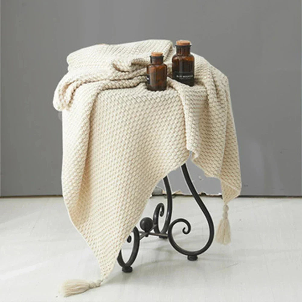 NordicCozy - Plaid en Laine Tissé Main à Franges