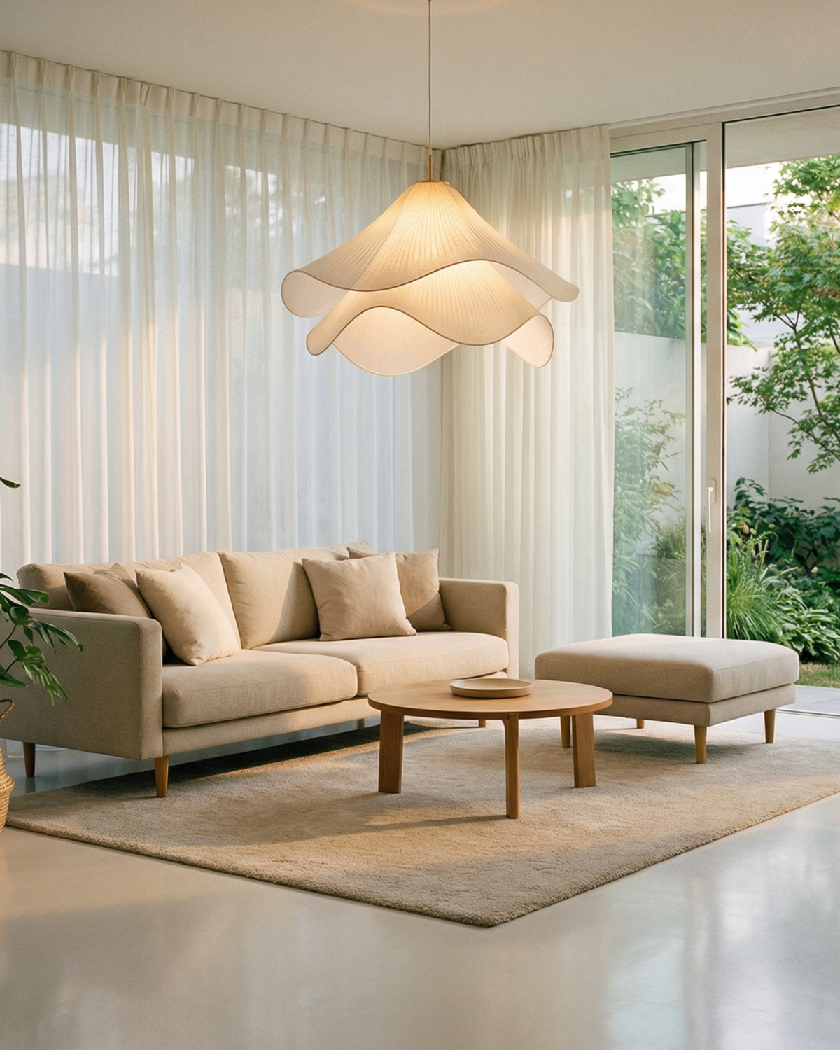 Suspension fleur en tissu superposé, accent doré