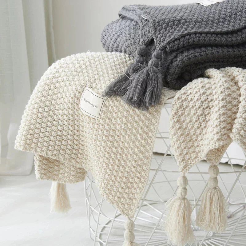 NordicCozy - Plaid en Laine Tissé Main à Franges