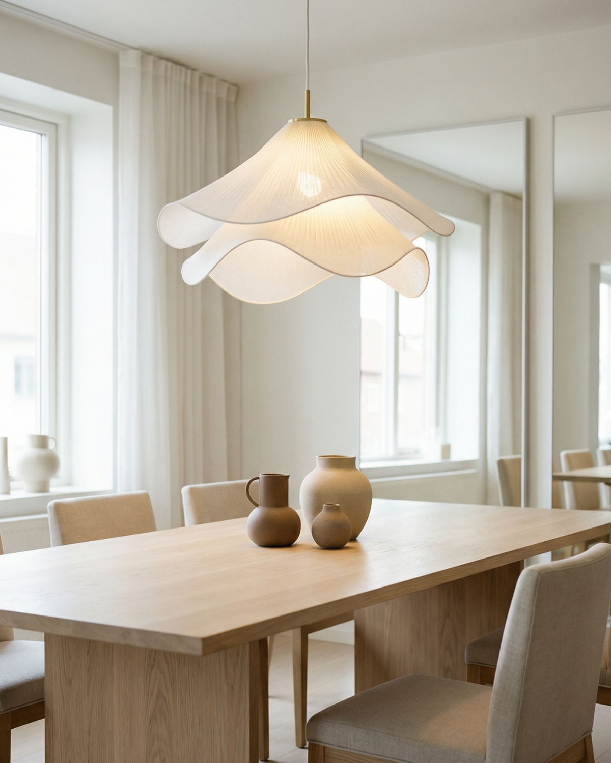 Suspension fleur en tissu superposé, accent doré