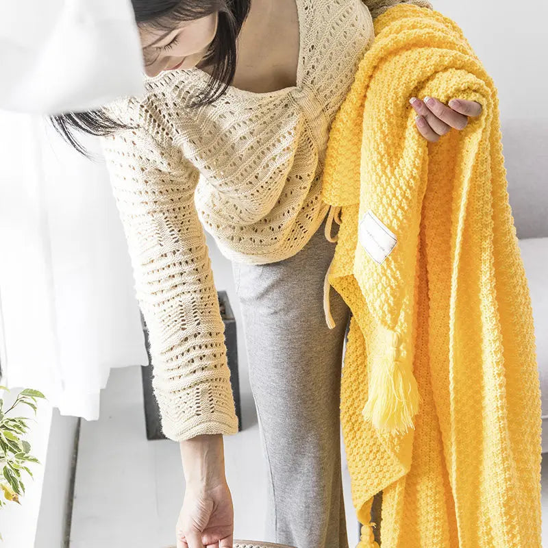 NordicCozy - Plaid en Laine Tissé Main à Franges
