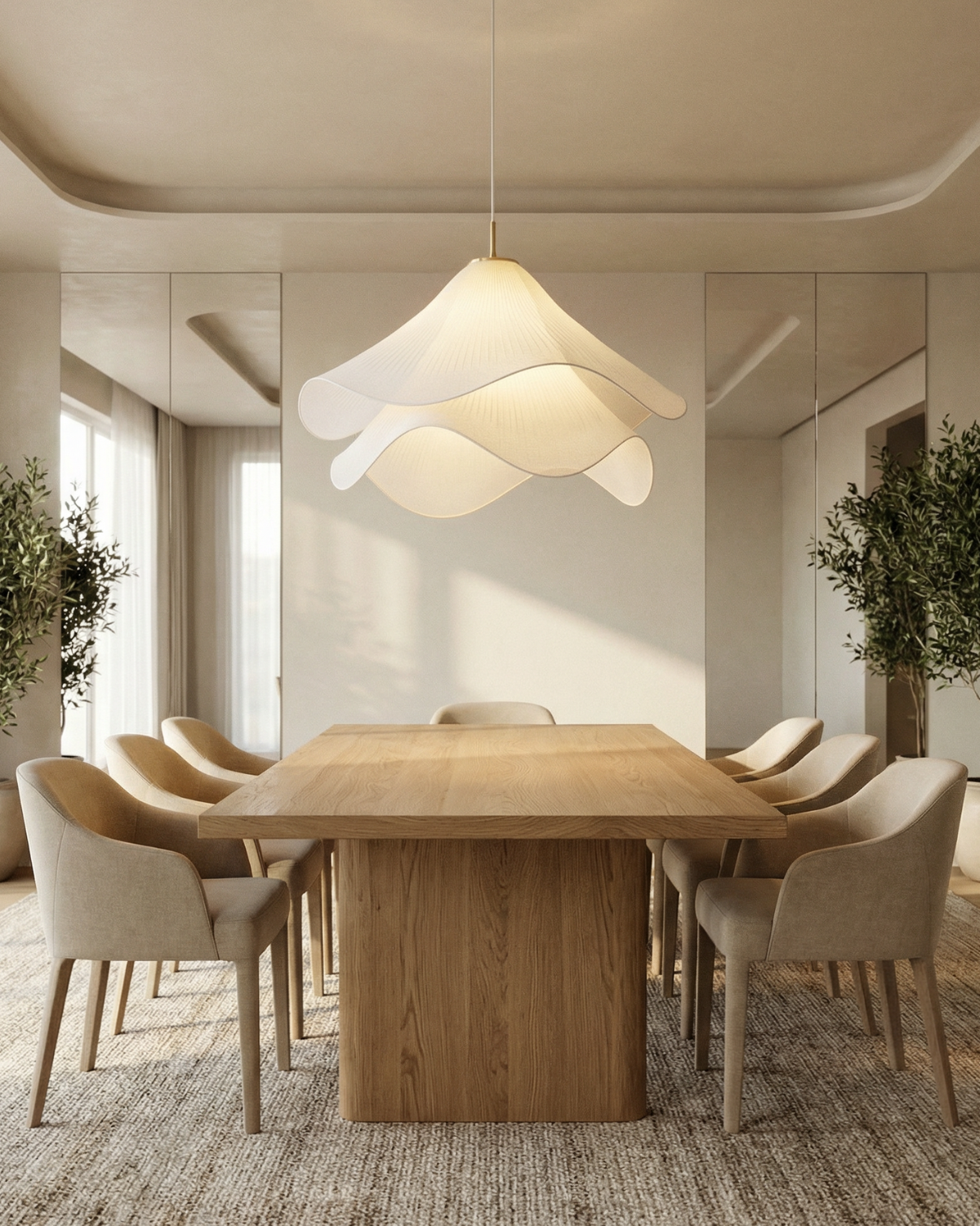 Suspension fleur en tissu superposé, accent doré