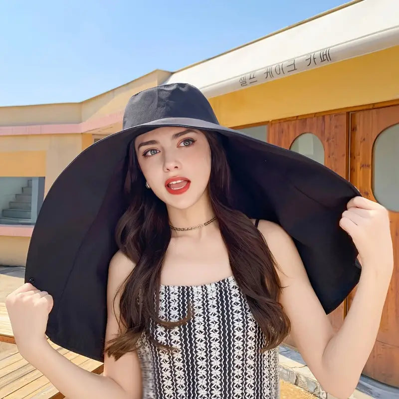 Chapeau Châle Anti-UV à Large Bord pour Femme