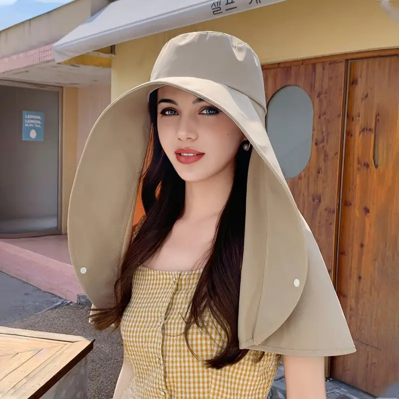 Chapeau Châle Anti-UV à Large Bord pour Femme