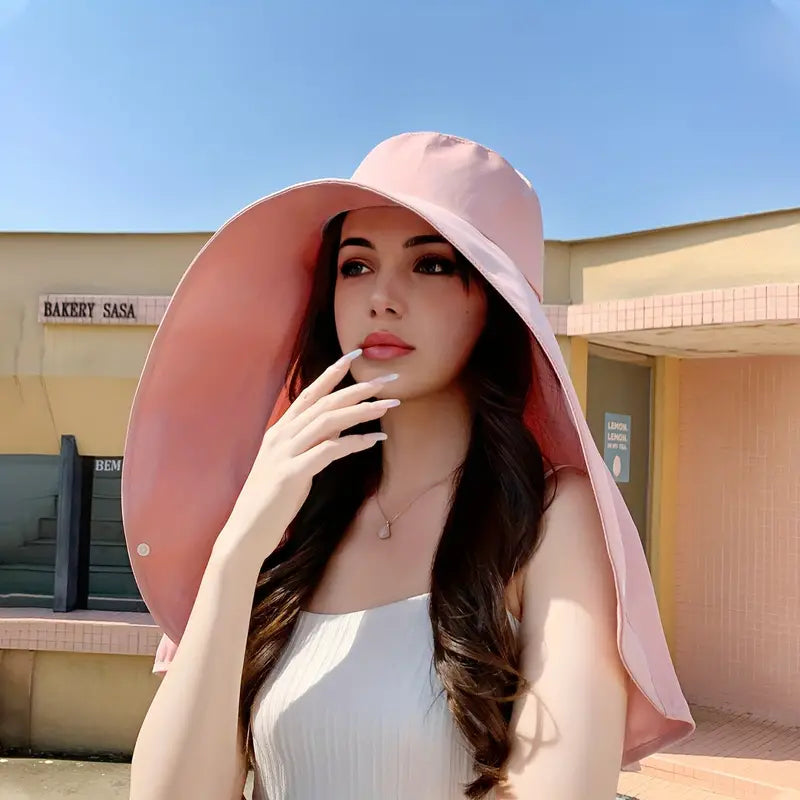 Chapeau Châle Anti-UV à Large Bord pour Femme