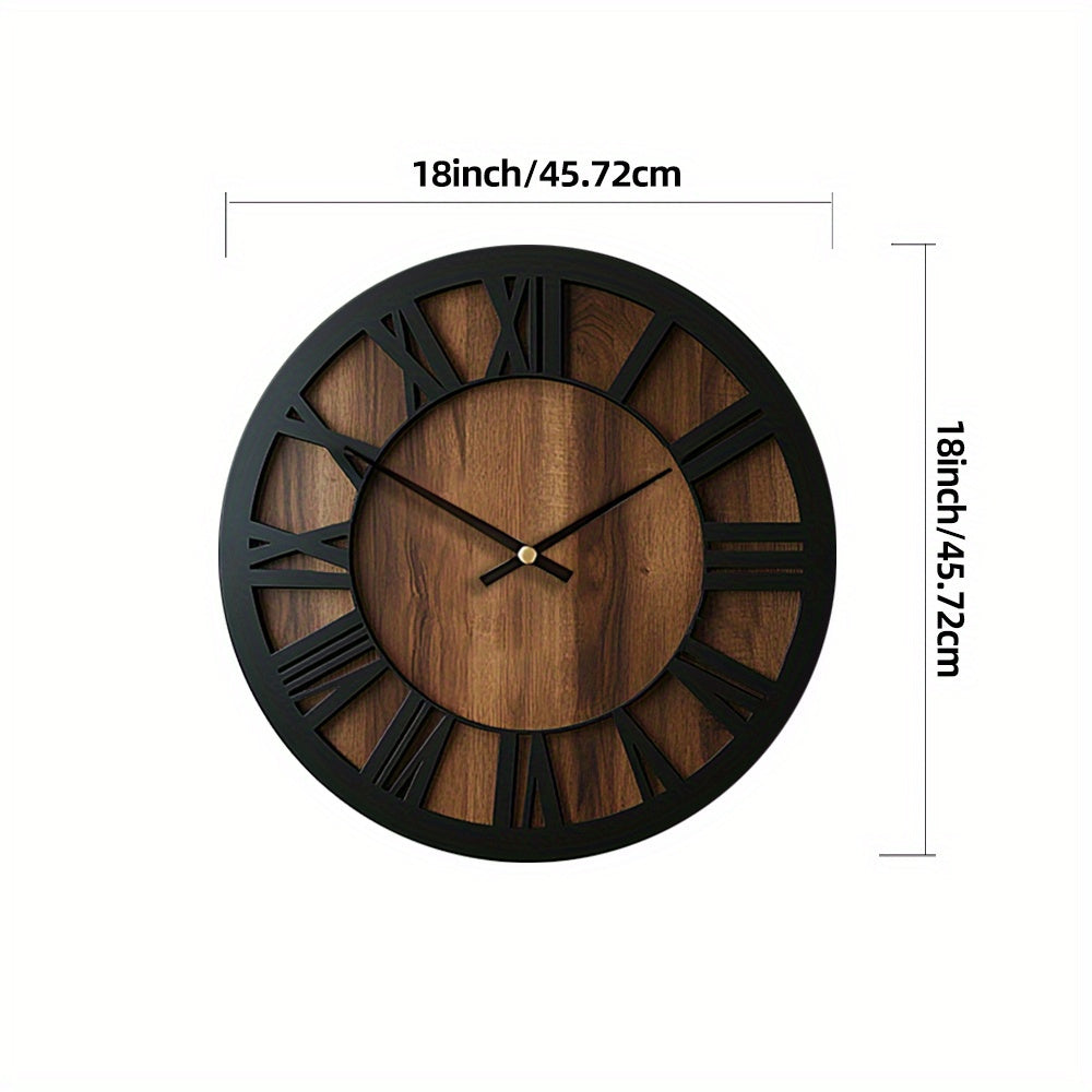 Horloge murale en bois à chiffres romains, silencieuse