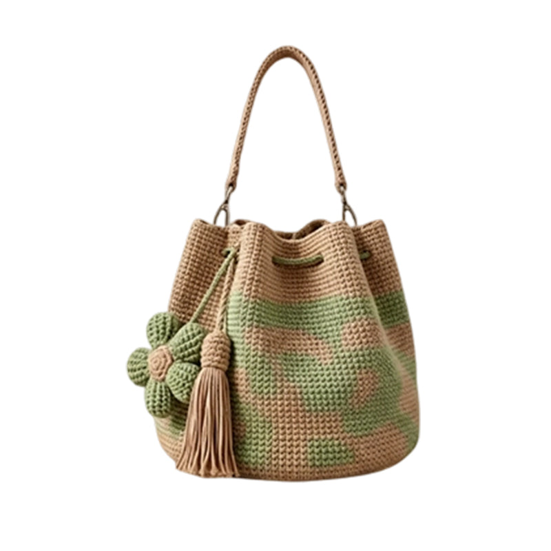 Women's Crochet Bucket Bag, Sunflower Pattern
