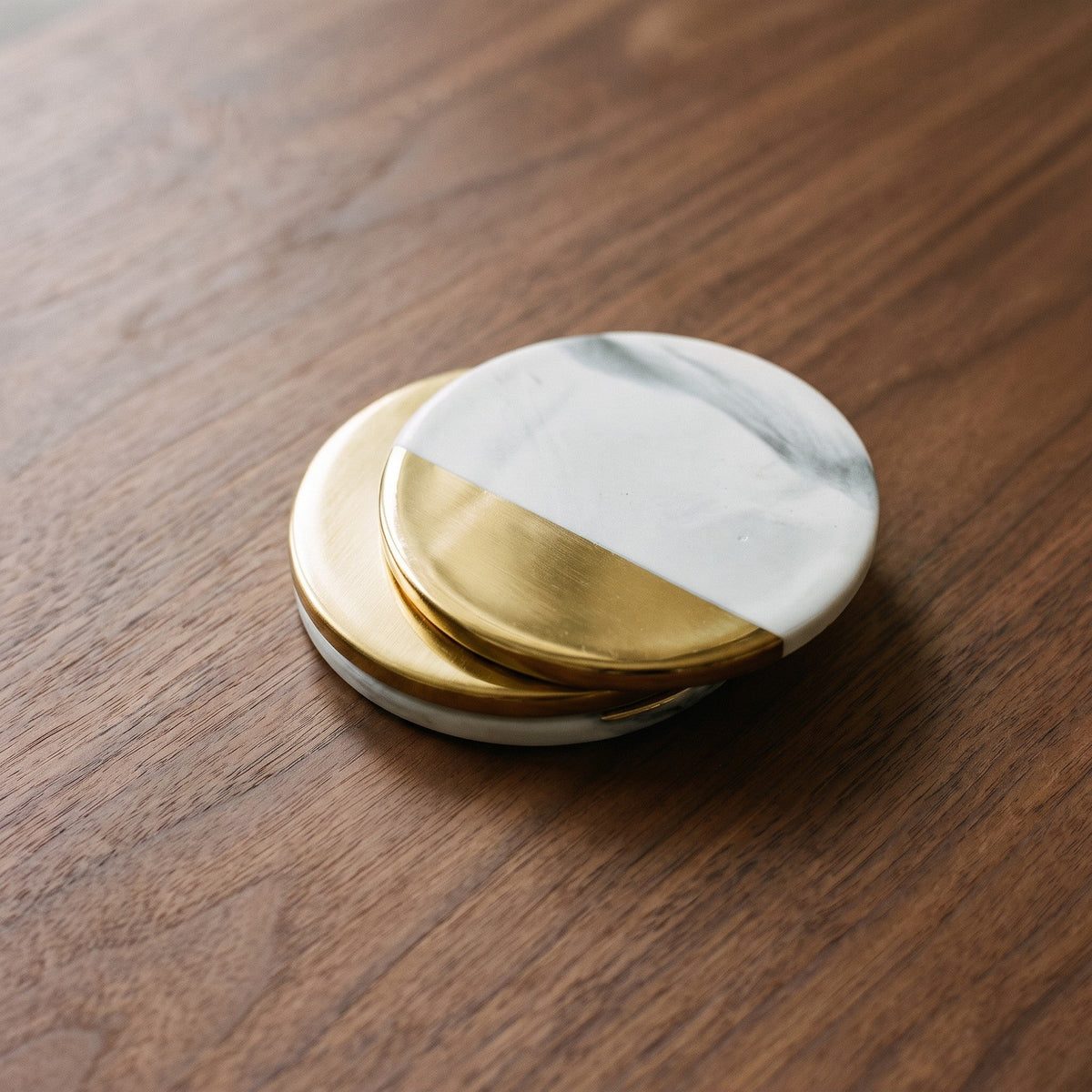 Marble-Effect and Gold Coaster, 4 Shapes