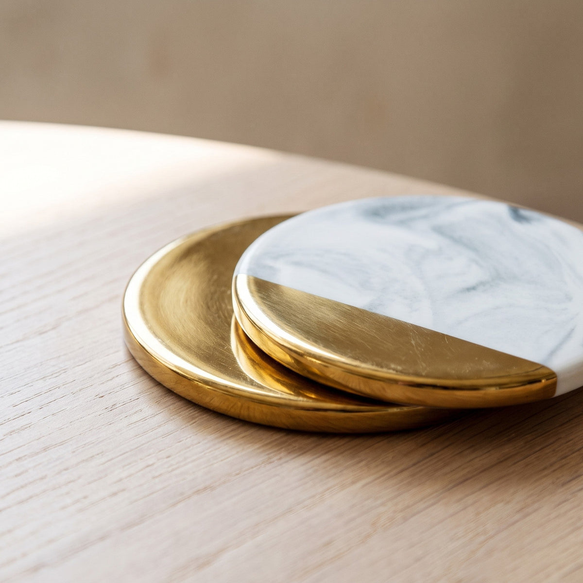 Marble-Effect and Gold Coaster, 4 Shapes