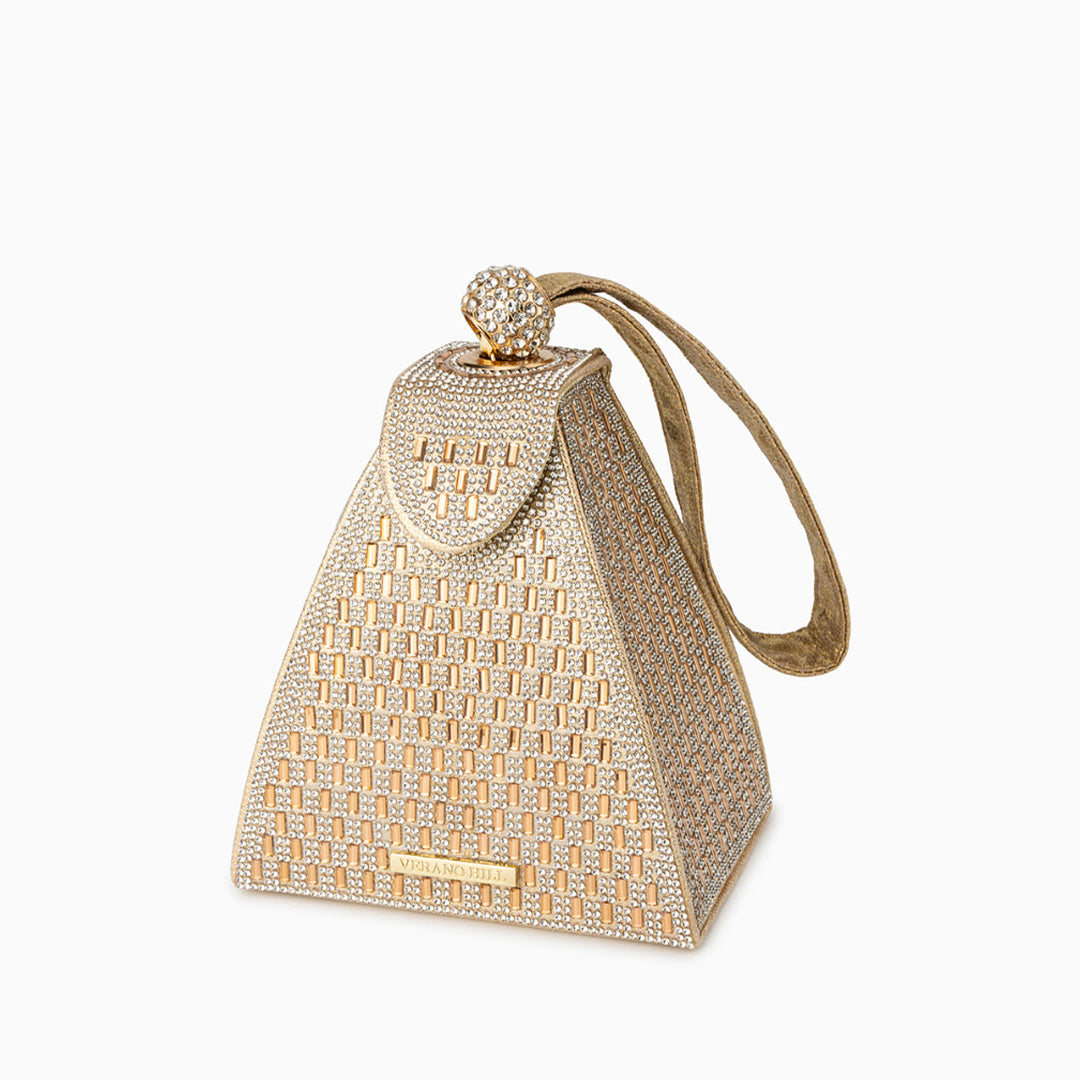 Sac à main pyramide à strass, anse en satin