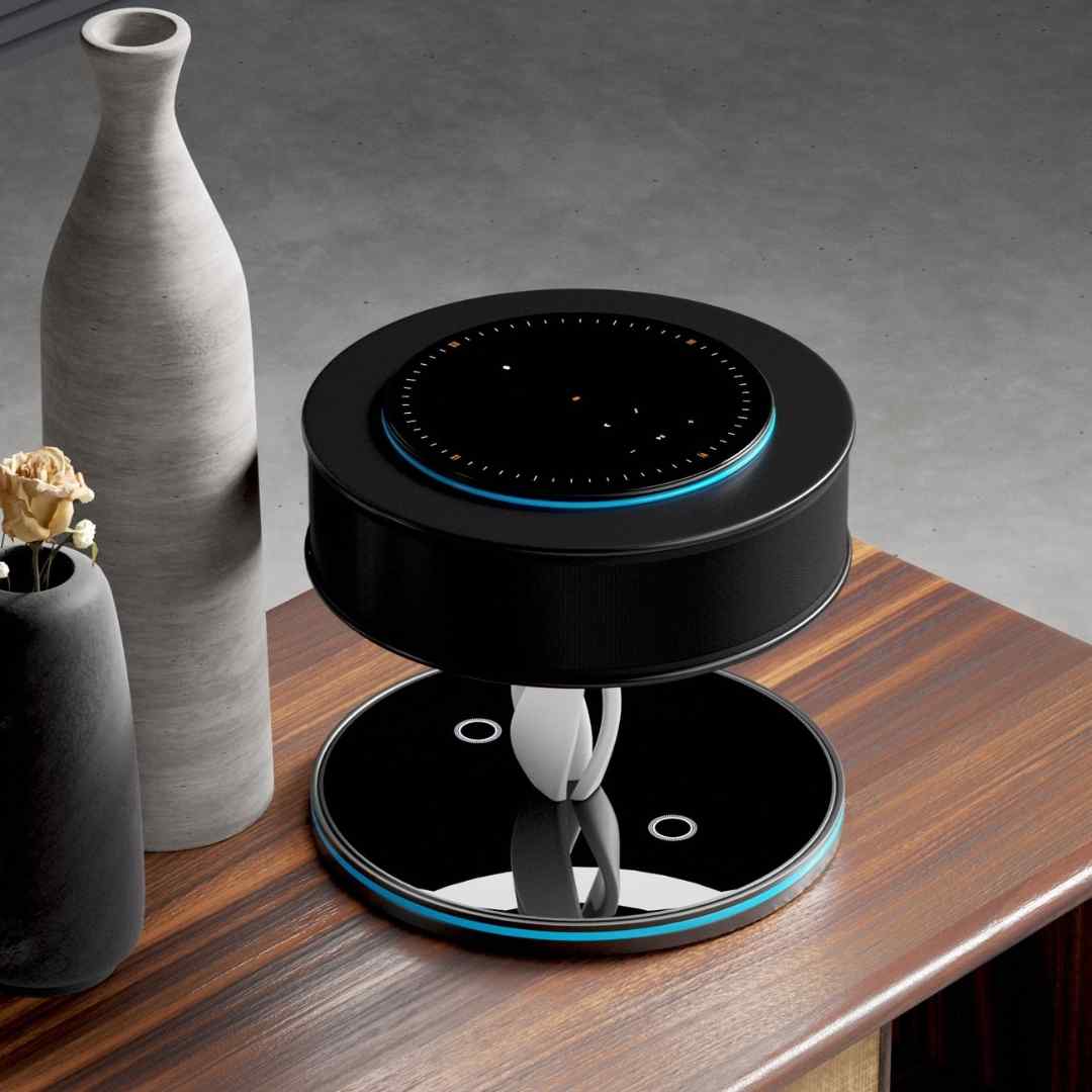 Lampe à poser avec chargeur sans fil et enceintes