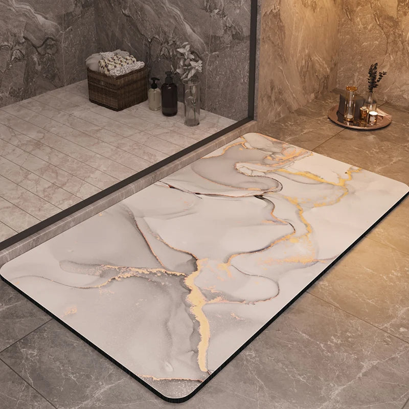 Marble-Effect Velvet Bath Mat, 50 x 80 cm