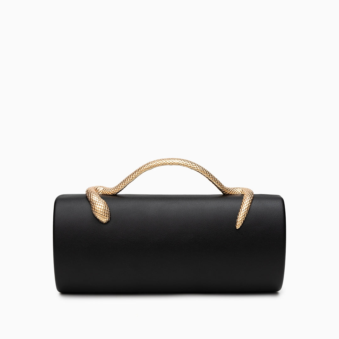 Cylindrical Evening Bag with Sculpted Serpent Handle