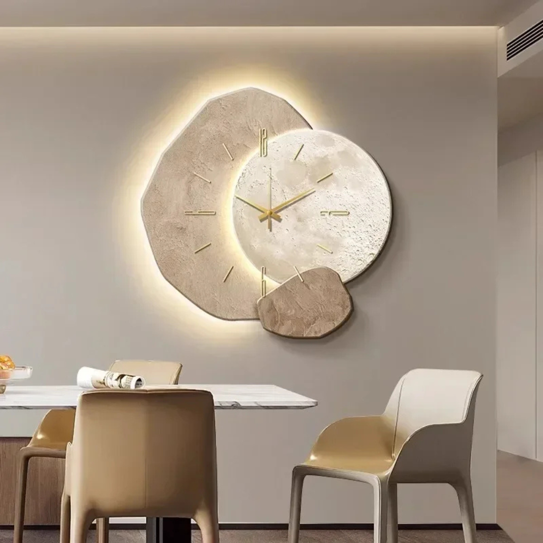 Horloge murale en bois avec contour LED, 60 cm