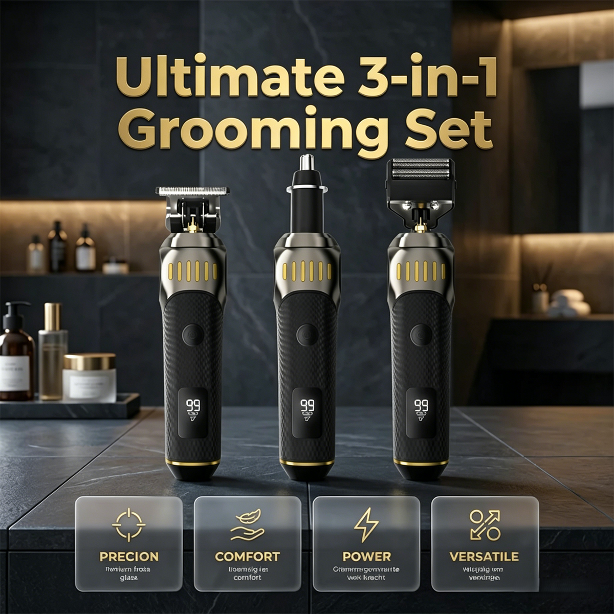 Kit de toilettage homme 3 en 1 avec écran LED
