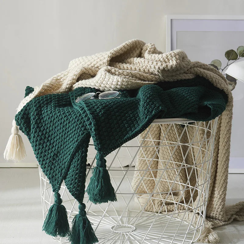 NordicCozy - Plaid en Laine Tissé Main à Franges