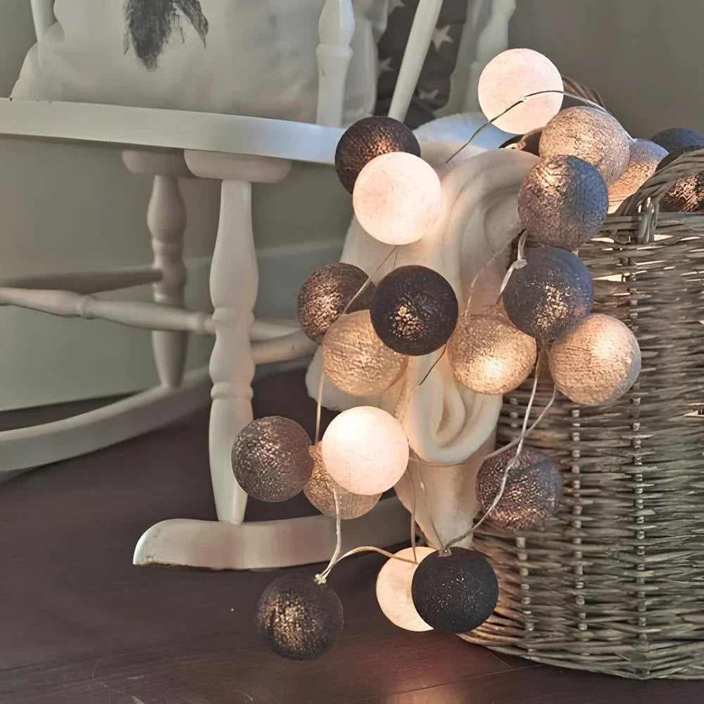 Cotton Ball String Lights, USB or Battery