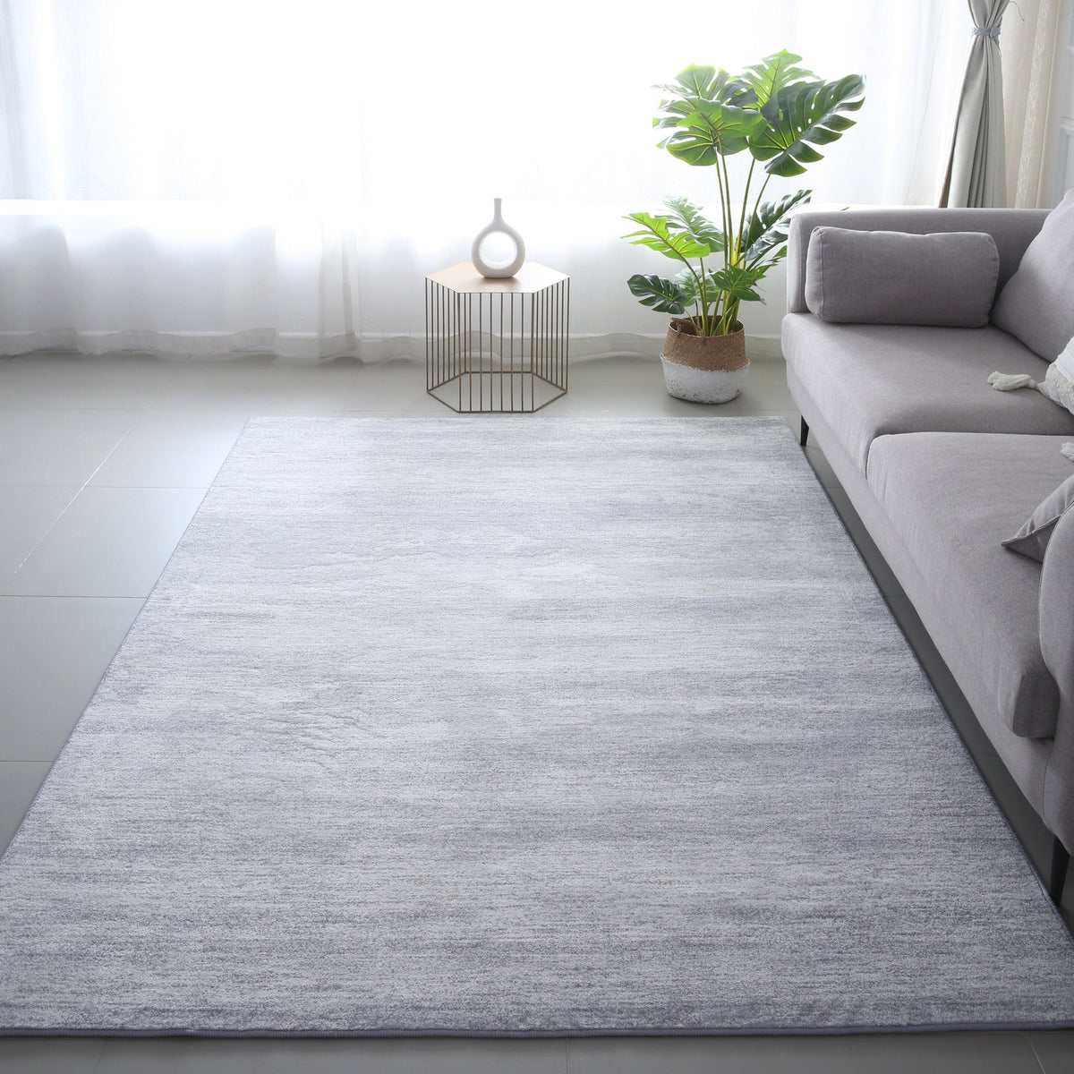 Très grand tapis gris effet laine, 400 x 200 cm