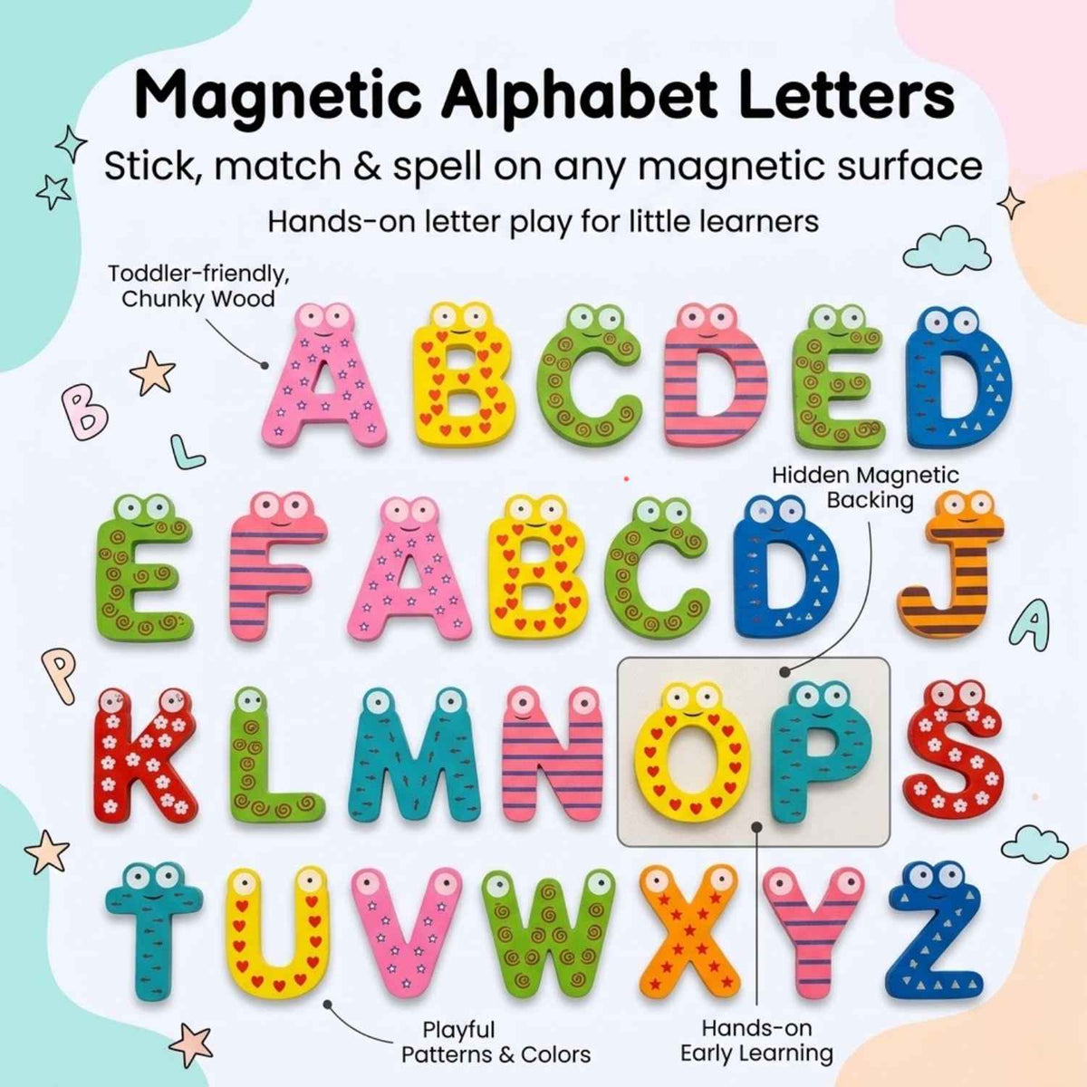 Lettres et chiffres magnétiques en bois pour enfant