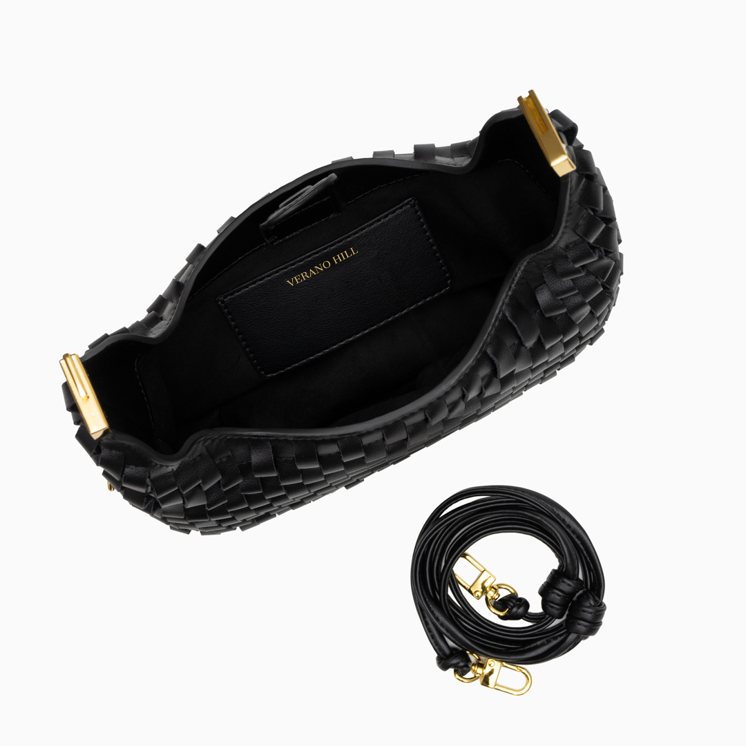 Sac à main en cuir véritable au design entrelacé