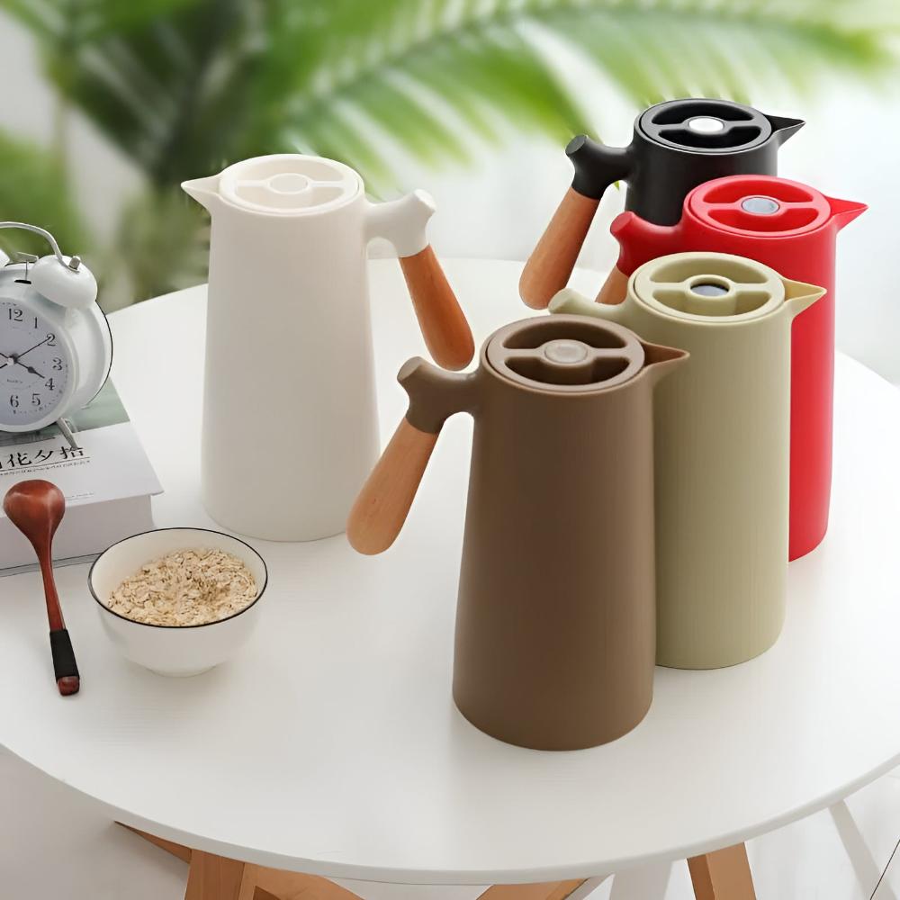 Carafe isotherme 1 L en inox avec poignée en bois