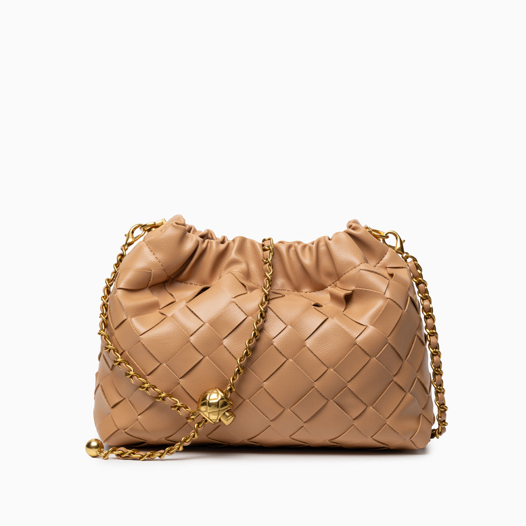 Sac épaule nuage tressé, bandoulière dorée tressée