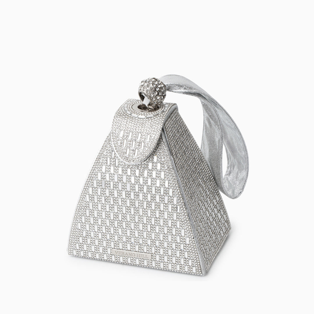 Sac à main pyramide à strass, anse en satin